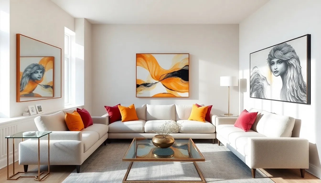 small living room with light colors and mirrors for space maximization.