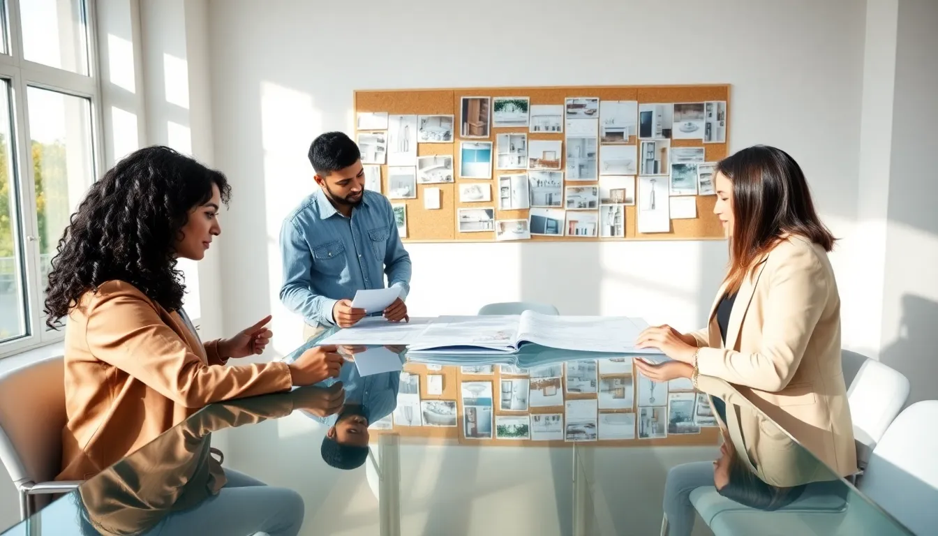 diverse team planning home renovation projects at a modern workspace.