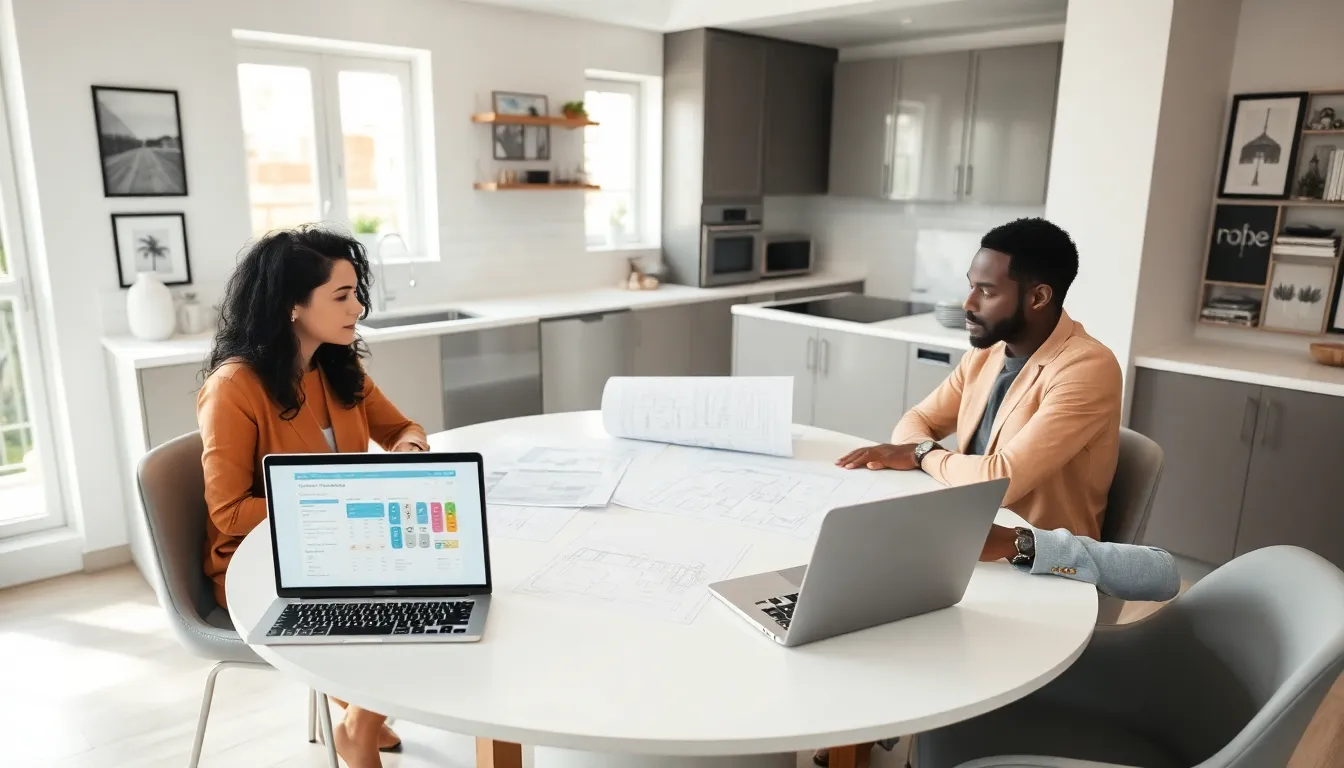team planning a DIY home renovation project in a modern kitchen.
